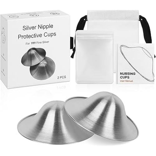Original Nipple Nursing Cups for Breastfeeding - Cooling Silver Shields for Sore Nipple Relief, Fits with Breast Pumps and Nursing Pads, Essential for Newborn Feeding and Nursing Mom Care