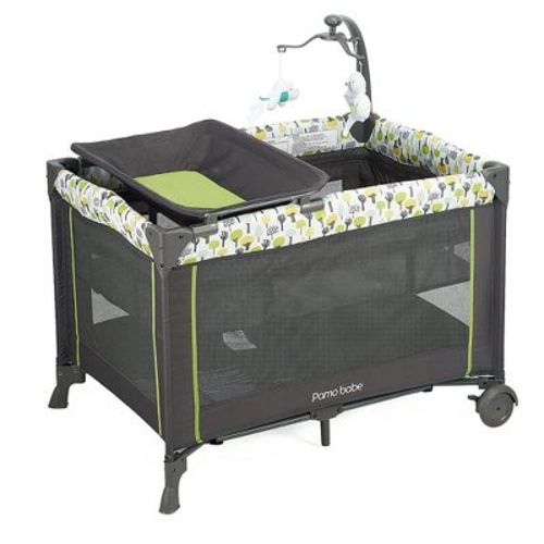 Pamo Babe Portable Nursery Center Foldable Bassinet Play Yard Crib Sleeper With Travel Cot, Changing Table Diaper Station, Mobile, & Carry Bag, Green