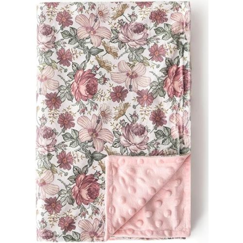 Baby Blankets for Unisex Boys Girls, Soft Plush Minky Blanket with Double Layer Dotted Backing for Infant Newborn Toddler, Vintage Floral Western Wild Flowers 30 x 40 Inch (Vintage Floral)