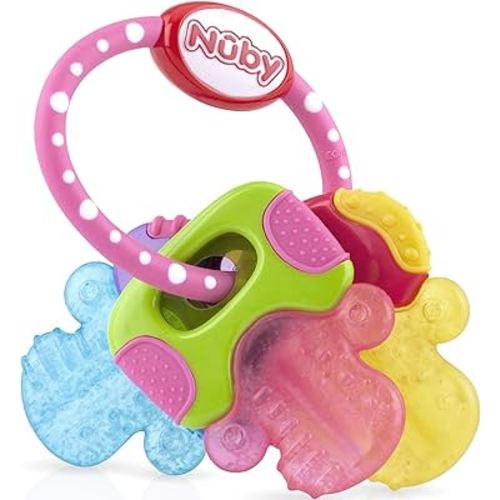 Nuby Ice Gel Teether Keys - Silicone Soothing Baby Teether Toys for Infants - Gentle for Sore Gums Colorful and Fun Toys - Safe and Durable Infant Baby Teething Toy - Pink