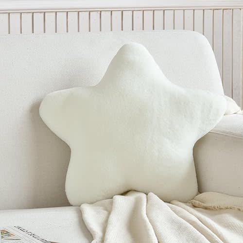 Star Pillow Star Shaped Throw Cushion Plush Cute Pillows, 15.7x15.7 Inches Decorative Bolster Cushion for Sofa, Living, Bedroom Cream White