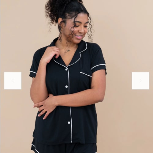 Women’s Short Sleeve Pajama Set in Midnight with Cloud Trim – Kyte Living
