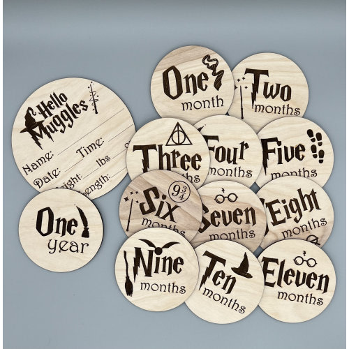 Harry Potter Themed Maple Engraved Milestone Month Markers/Whimsical milestones for babies/Magic Themed Milestones/Baby Arrival Photo Prop