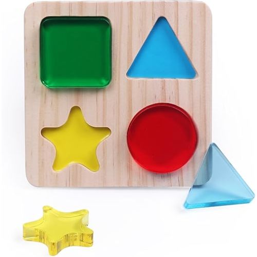 Wooden Acrylic Sorting Stacking Toys, Shape Color Recognition Blocks Matching Puzzle,Fine Motor Skill Educational Preschool Learning Board Game,Early Childhood Development Puzzle Toys for Kids