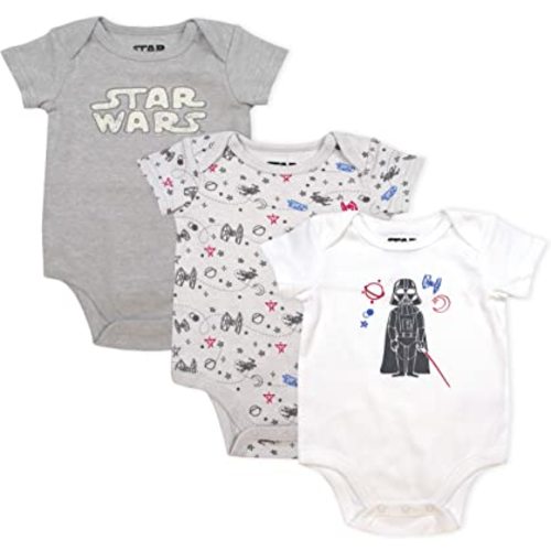 STAR WARS Boys’ 3 Pack Bodysuit for Newborn – Grey/White or Blue/Grey