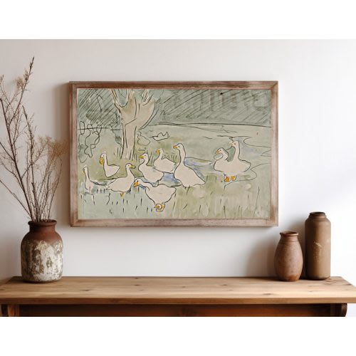 Printed and Shipped | Vintage Nursery Wall Decor | Farmhouse Print | Abstract Duck Art | Farmhouse Wall Art | Animal Illustration