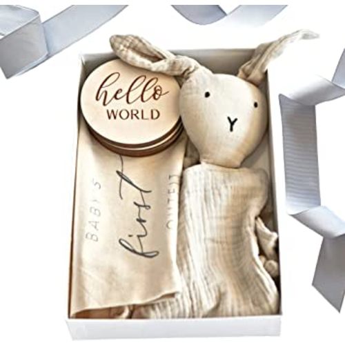 Baby Gift Box - Handcrafted Welcome Baby Gift Set - Baby Shower Including Milestones, Bunny, Keepsake Bag (Months Set 3-Pack)