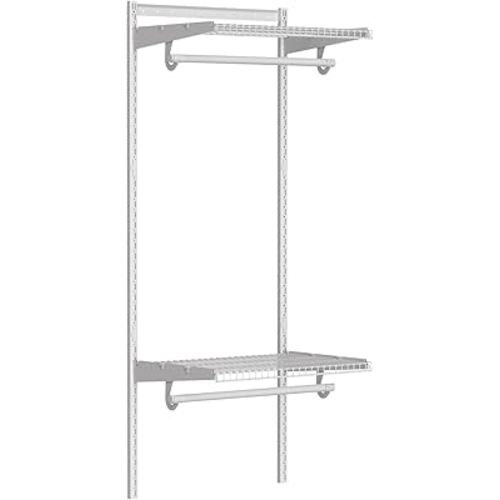 LOVMOR Small Closet System Shelves 2-4FT, Adjustable Metal Wire Shelving, Wall-mounted Closets Kit with Expandable Hanging Rod, DIY Organization Rack for Walk-in/Built-in Wardrobe of Bedroom, Laundry