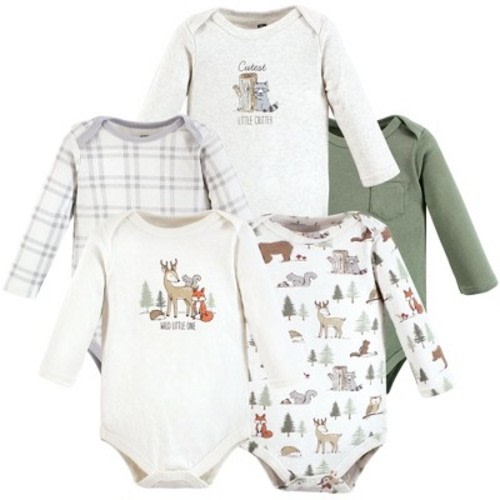 Hudson Baby Infant Boy Cotton Long-Sleeve Bodysuits, Forest Animals 5-Pack, 3-6 Months