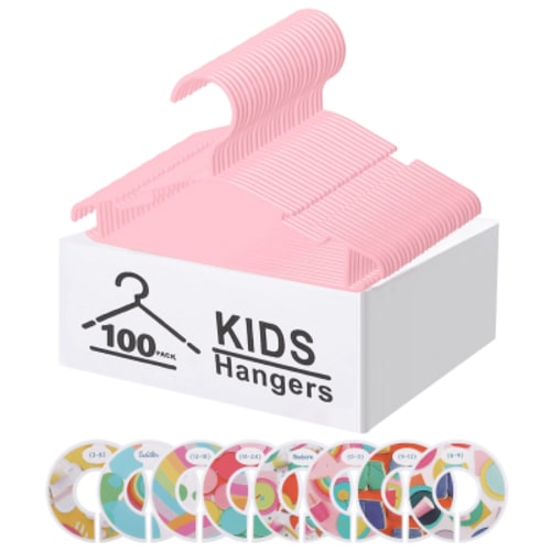 GoodtoU Baby Hangers for Closet 100 Pack Kids Hangers Chlid Hangers Nursery Hangers Infant Hangers Baby Hangers with Size Dividers, Pink