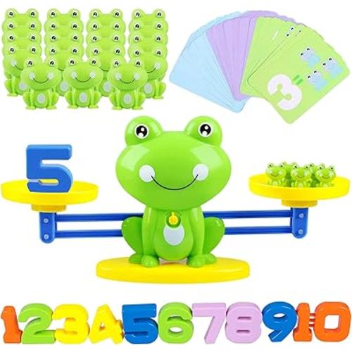 Learning Math Game, STEM Montessori Counting Toys with Frog Learning Card, Fun Children's Gift Learning Balance Skill Educational Number Toy for Kids Ages 3-5