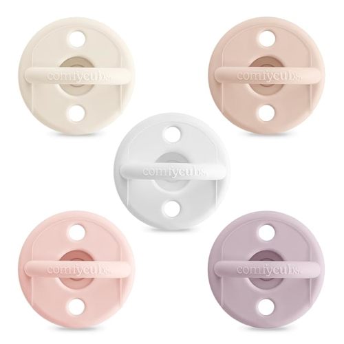 Comfy Cubs Baby Pacifiers, 5 Pack for 0+ Months, Soft Breast-Like Nipple Shape - CPSIA Compliant Silicone Pacifier for Newborns - Girl Pack Baby Essentials - Ideal Newborn Gift Set, Multicolor Neutral
