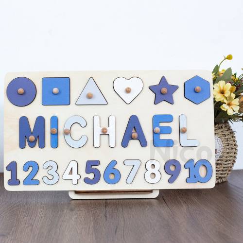 Personalized Name Puzzle With Pegs- Baby Shower-Toddlers Name Puzzle-1st Birthday Gift-Toddler Toys -Christmas Gifts