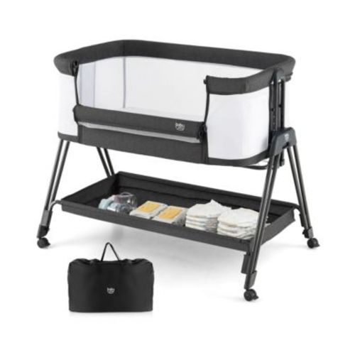 Baby Bedside Sleeper Bassinet with Wheels & Storage Tray Folding Adjustable Crib