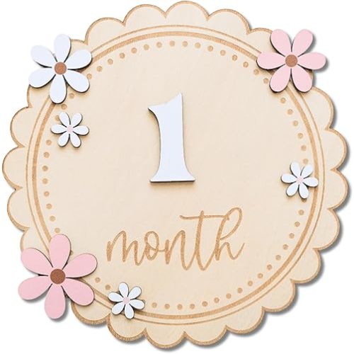 Baby Girl Monthly Milestone Signs, 1-12 Monthly Baby Milestone Girl, Newborn Photography Props Double-Sided, Nursery Decor for Girls (M08)