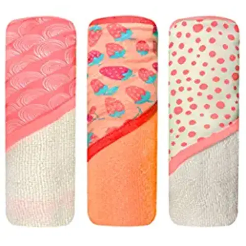 MODERN BABY 3 Pack Hooded Baby Bath Towel Set for Newborns Infants & Toddlers, Boys & Girls Baby Hooded Towels - 3 Count (Pack of 1) - Strawberry