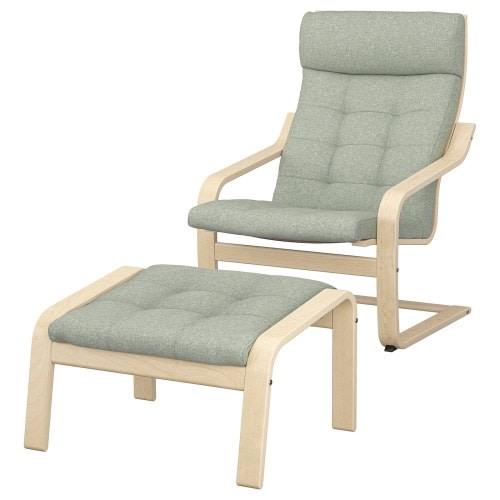 POÄNG Armchair and ottoman - birch veneer/Gunnared light green