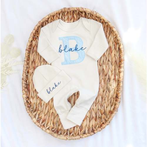 Personalized Baby Outfit Set with a Patch (BLUE)