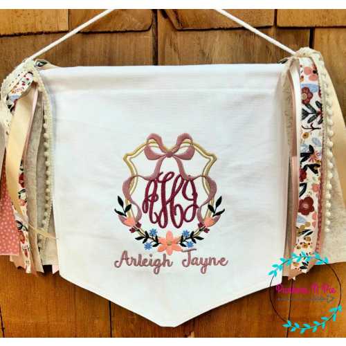 Custom Baby Banner, Monogram Hospital door sign, Crib banner, Boho Wildflower Nursery