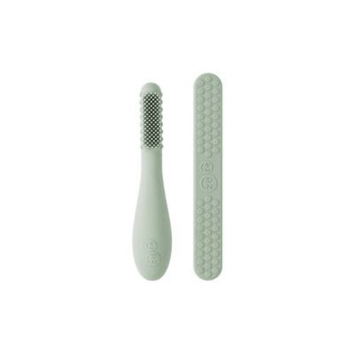 Ezpz Baby-led Toothbrush + Tongue Depressor Extra Soft Dual Pack - 2ct - Sage