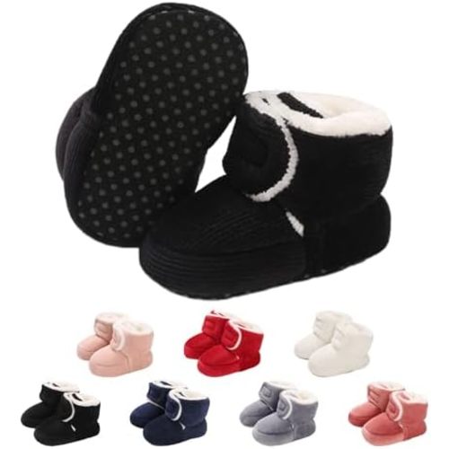 Baby Boys Girls Winter Boots Infant Warm Fleece Cute Slippers Socks Cozy Soft Anti Slip for Newborn Todder First Walking Booties Shoes
