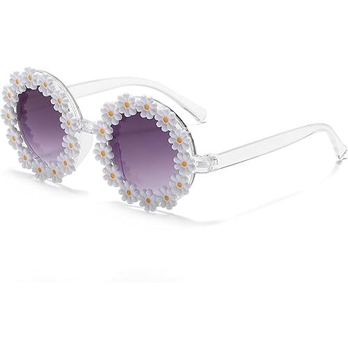 Round Flower Sunglasses for Women Retro Daisy Cute Glasses UV 400 Protection Flower Shaped Glasses for Outdoor Beach