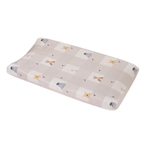 Disney Winnie The Pooh Hugs and Honeycombs Grey and White Plaid with Piglet, Tigger and Eeyore Contoured Changing Pad Cover