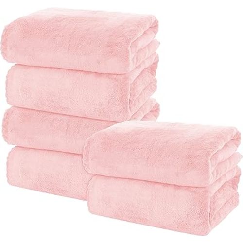 MOONQUEEN 6 Pack Premium Bath Towel Set - Quick Drying - Microfiber Coral Velvet Highly Absorbent Towels - Multipurpose Use as Bath Fitness, Bathroom, Shower, Sports, Yoga Towel (Pink)