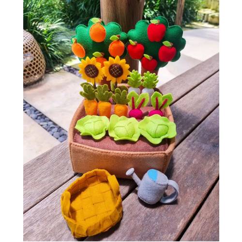 Quiet Felt Fruit & Veggie Patch, Basket, Watering Can, Tree's, Kids child gift, Plush Toys, Montessori Holistic Pretend Kitchen market play