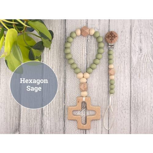 My First Prayer Rope & Orthodox Cross Pacifier Clip in the Hexagon Sage design! The BEST Orthodox gift at Pascha, Christmas or Baptisms!