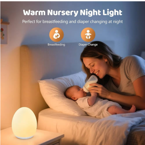 MediAcous Night Light for Kids, Egg Light for Nursery, 7 Colors Changing & Stepless Dimming, Soft Silicone Touch Night Lamp with 1 Hour Timer, Rechargeable Nursery Night for Breastfeeding
