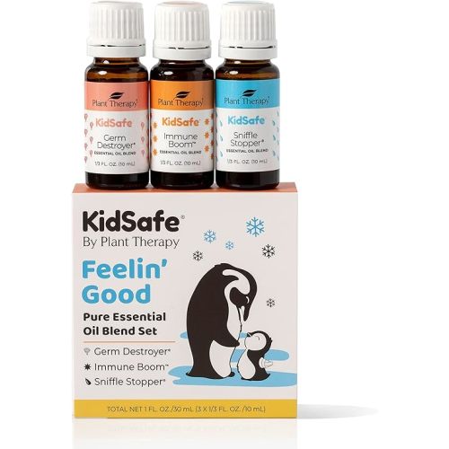 Plant Therapy KidSafe Feelin' Good Essential Oil Blend Set, Includes: Germ Destroyer, Immune Boom, Sniffle Stopper 100% Pure, Undiluted, Natural Aromatherapy 10 mL (1/3 oz)
