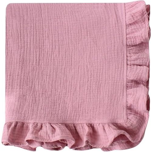100% Cotton Baby Blanket | Crinkle Gauze Ruffle Baby Blanket | 45 x 45 Inches | Soft, Breathable, Newborn Wrap Plain Color Swaddle