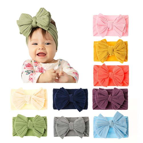 Baby Big Hair Bow Head Wrap, Turban Knotted Knitted Headbands, Soft Silk Stretchy Hair Bands 9PCS for Newborn Infant Toddlers