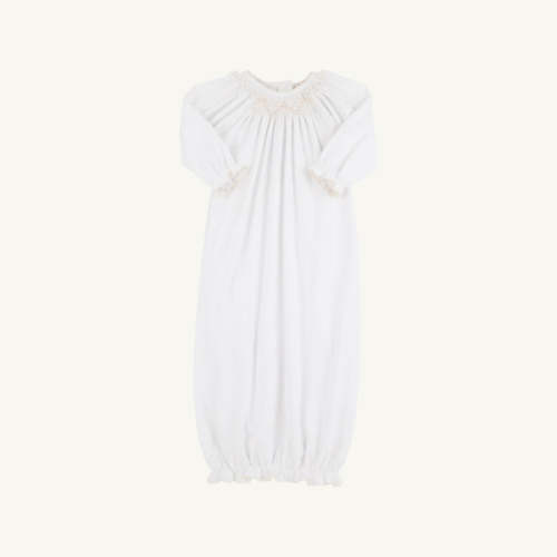 Sweetly Smocked Greeting Gown (Unisex) - Worth Avenue White with Palme