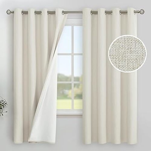 YoungsTex Linen Blackout Curtains 63 Inches Long for Bedroom, Full Room Darkening Window Drapes with Grommet Heat Blocking Thermal Insulated for Living Room, 2 Panels, Linen, 52 X 63 Inch