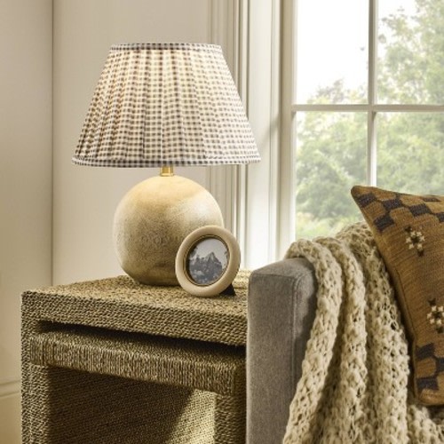 Gingham Pleated Lamp Shade Brown - Threshold™ designed with Studio McGee
