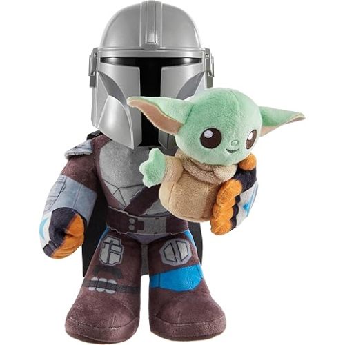 Mattel Star Wars Clan of Two: The Mandalorian Plush Set with 11-inch Mandalorian Soft Doll, Smaller Detachable Grogu Figure & Sound Feature