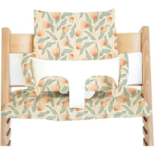 Nibble and Rest Cushion for Stokke Tripp Trapp High Chairs, Soft Padded Seat & Backrest, Baby Set Compatible, Wipeable, Machine Washable, Easy to Clean, Stylish Print (Safari Petals)