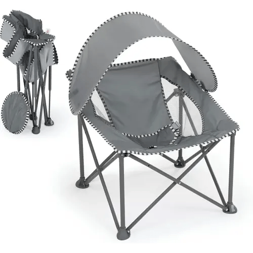 Bright Starts Pop 'N Chill Travel Seat, Indoor/Outdoor Use, Infant Seat with UPF 50+ Canopy, Grey, Ages 0-6 Months