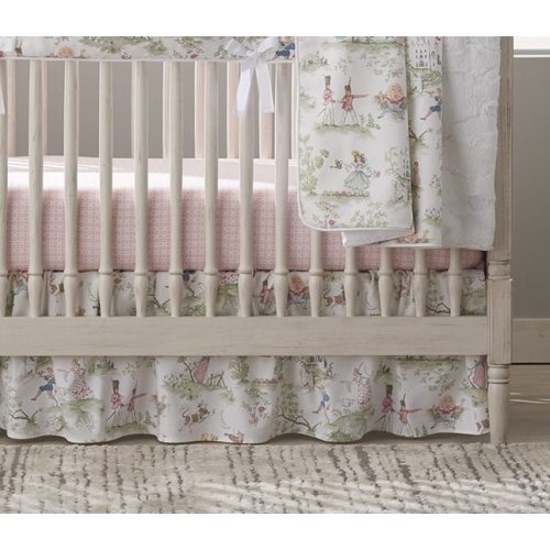 Nursery Rhyme Toile Gathered Crib Skirt 17" Drop