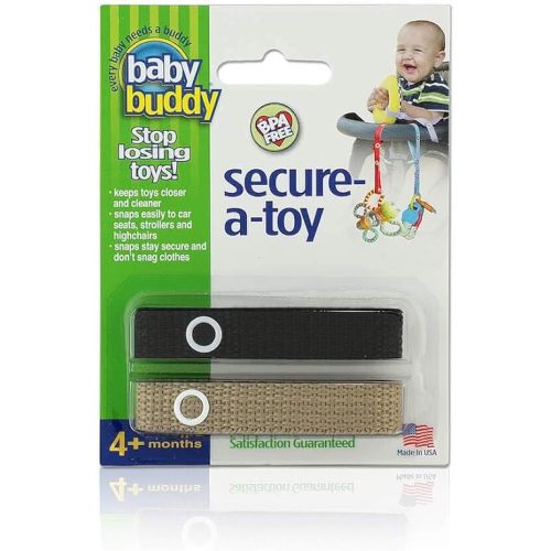 Baby Buddy Secure-a-Toy, Adjustable Pacifier and Teether Strap for Stroller, Highchair, and Car Seat, Black Tan, 2 pack