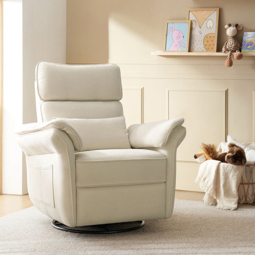 Beckette 41.75" Modern Swivel Glider Nursery Power Recliner with Adjustable Headrest