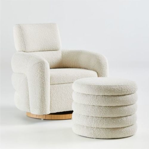 Crate & Kids Boucle Nursery Swivel Glider and Storage Ottoman