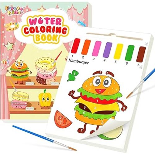 Paint with Water Coloring Books for Toddlers Craft, Mess Free Watercolor Painting Set for Kids Ages 3 4 5 6 7 8,Arts and Crafts Gifts Toys for Girls Boys - Food