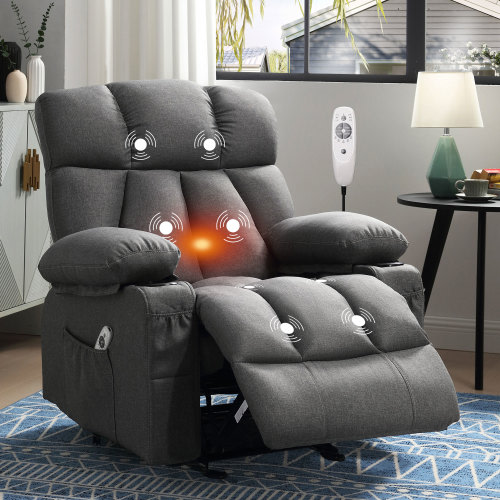 JONPONY Manual Recliner Chair with Heat Therapy and Massage Function, Heavy Duty Reclining Mechanism Massage Chair, Elderly Single Rocker Sofa with Cup Holders for Bedroom Home Theater,Grey