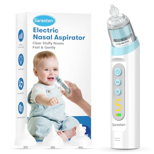 Nasal Aspirator for Baby,Rechargeable Nose Sucker for Baby,Baby Nasal Aspirator with 3 Silicone Tips,Adjustable Suction ,Waterproof Booger Sucker for Baby with Music and Light Function,Blue