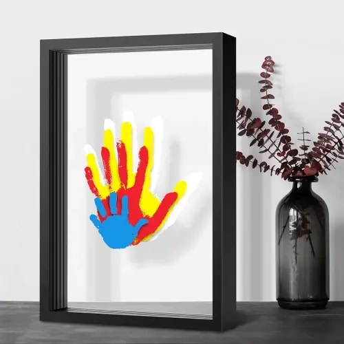 Family Handprint Kit, DIY Craft Keepsake Frame, Baby Hand Print Kits, Family Gifts for New Mom, New Parents, Grandparents, Father's Day, Mother's Day, Anniversary, 6 Non -Toxic Paints (Black)