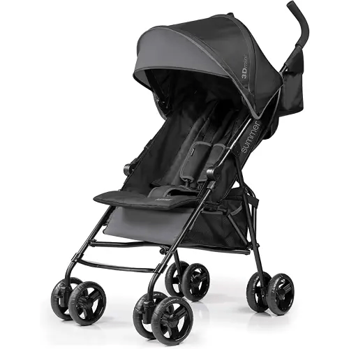Summer Infant, 3D Mini Convenience Stroller – Lightweight Stroller with Compact Fold MultiPosition Recline Canopy with Pop Out Sun Visor and More – Umbrella Stroller for Travel and More, Gray