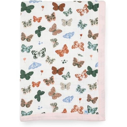 Little Unicorn Newborn Receiving Quilt | Ultra- Soft, Multi-Layered Muslin Fabric | Gift for Newborns & on-The-go (Butterflies)